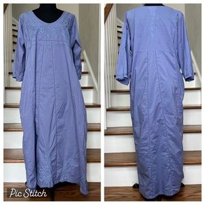 Soft Surroundings Embroidered Cotton Maxi Caftan Dress